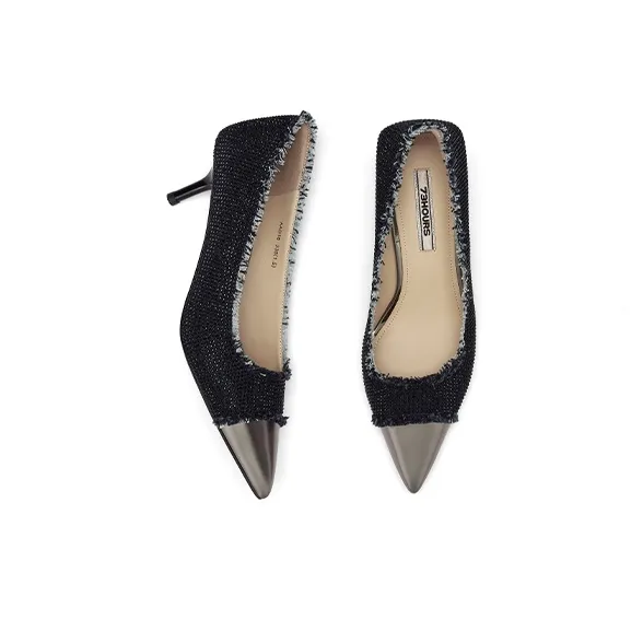73Hours Romantic Date Slim Heel High Heels 8cm Women's Dark Blue-4