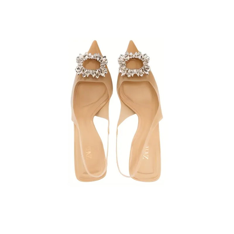 ZARA Slim Heel High Heels 6cm Women's Beige-4