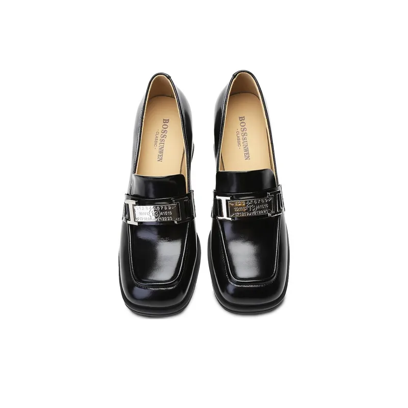 BOSSSUNWEN Chunky Heel High Heels 7cm Women's Black-3