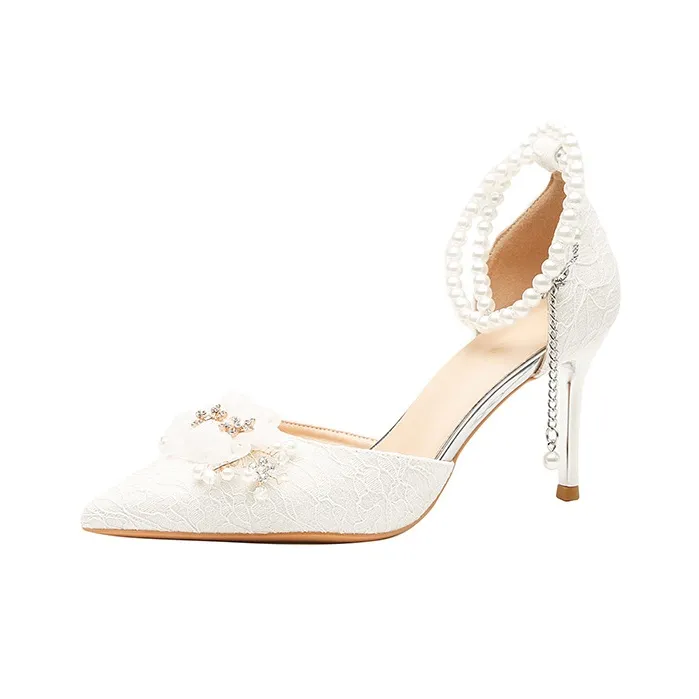 BIGTREE Slim Heel High Heels Women's White-0