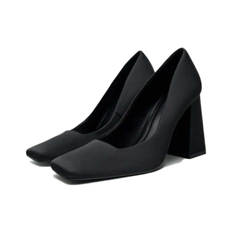 ZARA Chunky Heel High Heels 9cm Women's Black-1