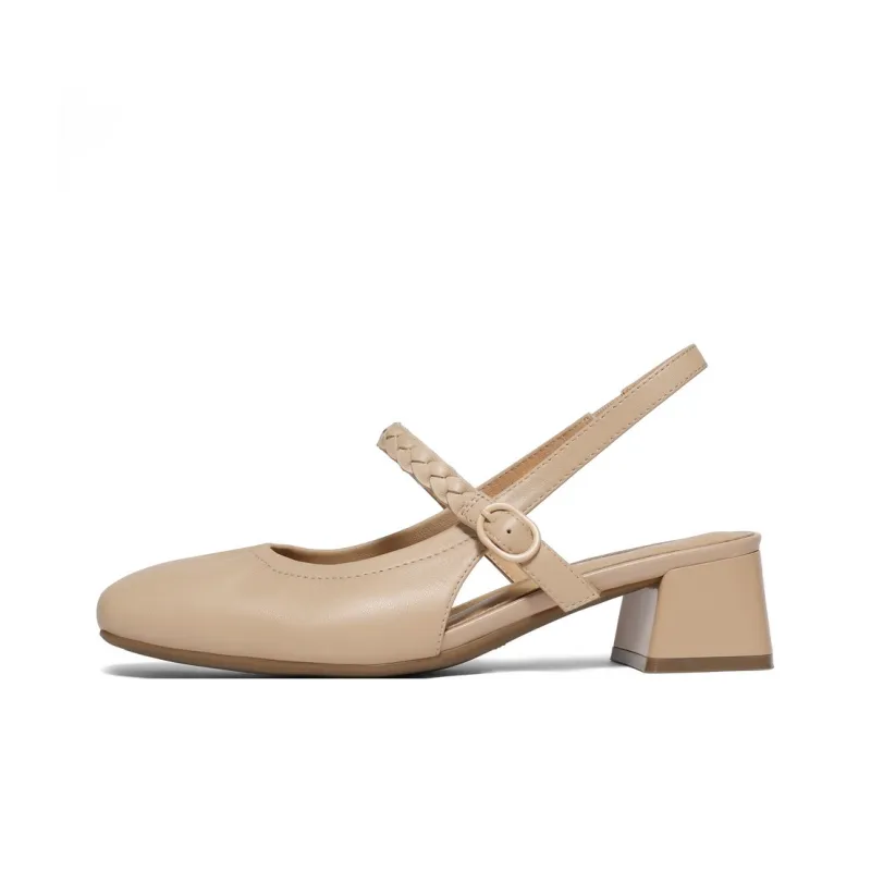 BELLE Block Heel High Heels 4cm Women's Ecru Apricot-4