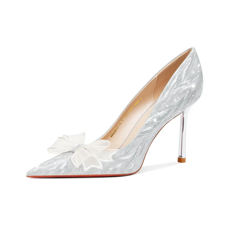 MEIAI High Heels Women's Silver-5