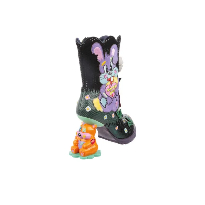 IRREGULAR CHOICE Bad Bunny Ankle Boots 9.5cm Women's Black Green-3