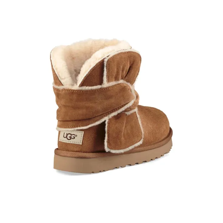 UGG Mini Spill Seam Bow Lacing Fleece Lined Brown Women's-3