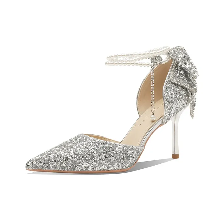 Ainer-cat Heart-Fluttering Lover Slim Heel High Heels 8cm Women's Silver-3