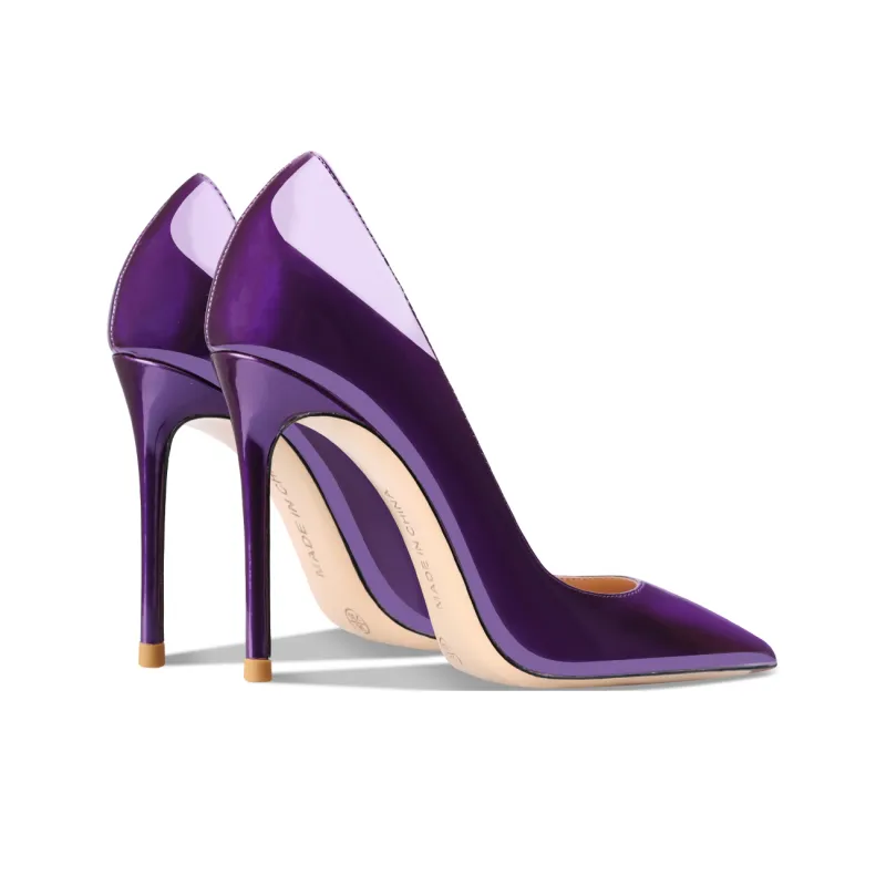 Suyymakk Slim Heel Pointed Toe High Heels Women's Purple Patent Leather-2