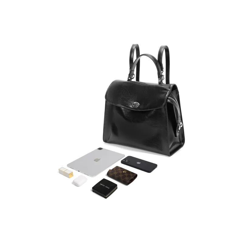 BELLE Synthetic Leather Backpack On The Shoulder Tubas Women's Black/Coffee-5