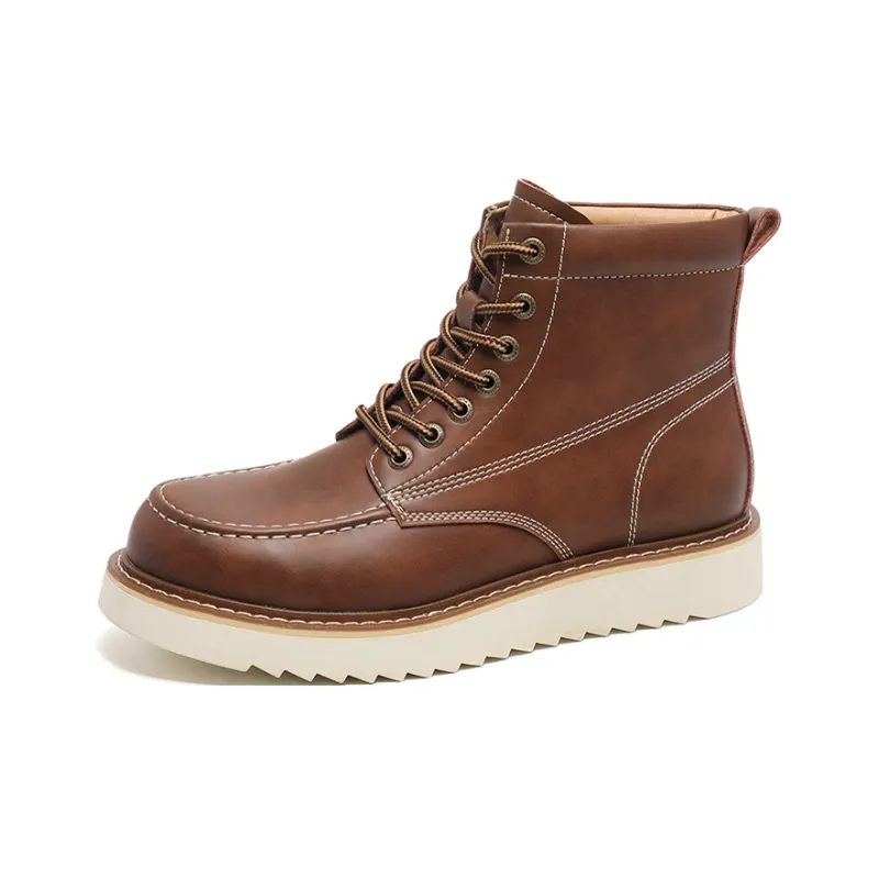 WEISHIBANGWEI Ankle Boots Medium Heel Men's Brown-1