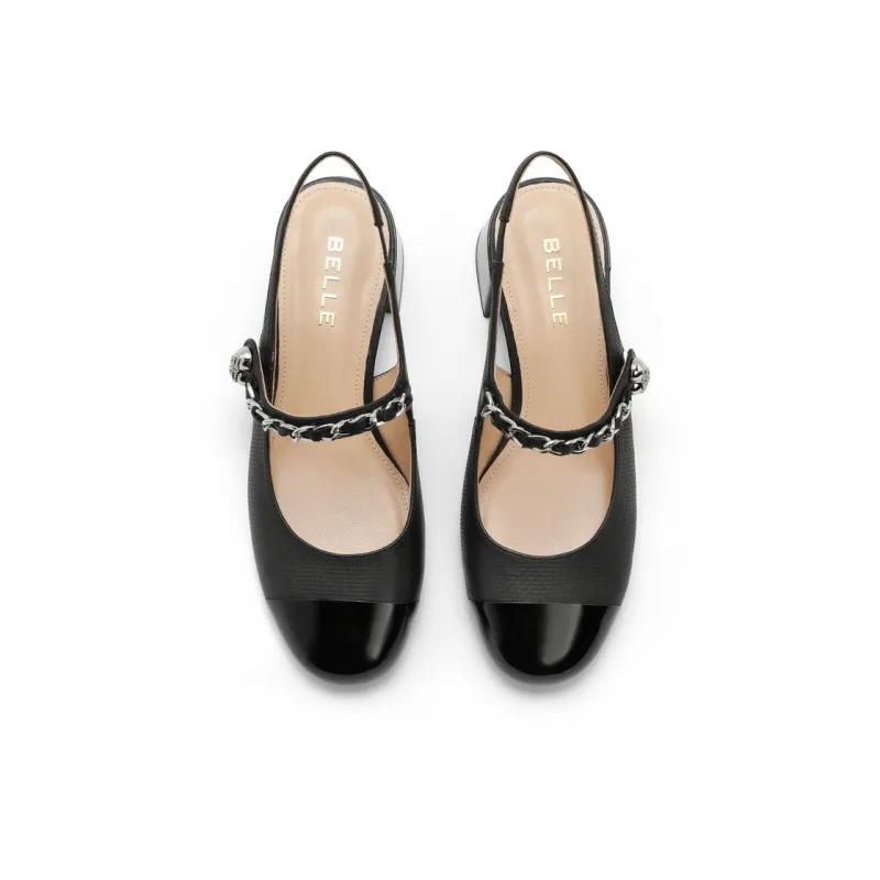 BELLE Block Heel High Heels 4.5cm Women's Ecru Apricot-2