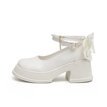 TUOPIN Chunky Heel High Heels 6.5cm Women's Beige