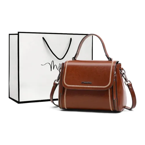 MILLIE'S Cow Leather With Synthetic Leather One Shoulder Handbag Regular Women's Vintage Brown