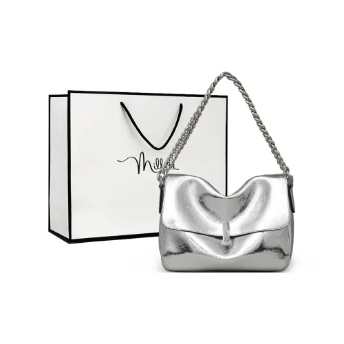 MILLIE'S Cow Leather With Synthetic Leather Portable Crossbody Bag, Shoulder Bag Regular Women's Silver