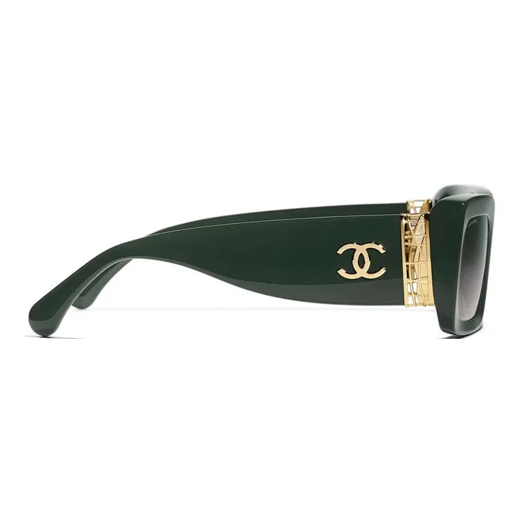 CHANEL Acetate Metal Rectangular Sunglasses Women's Green-2