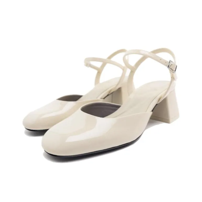 ZARA Chunky Heel High Heels 5cm Women's Beige-1
