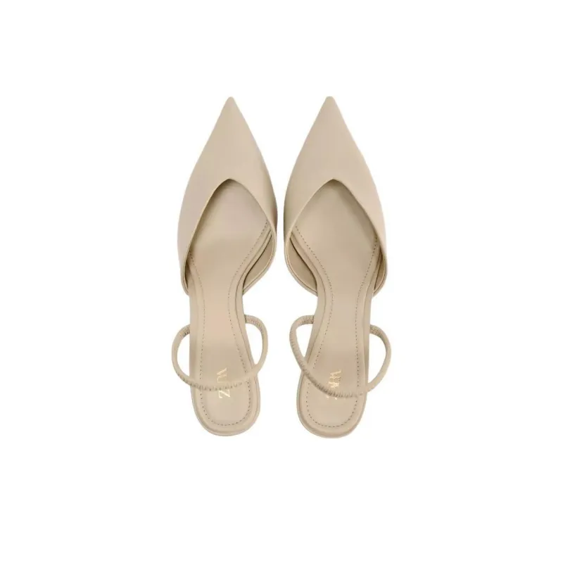ZARA Slim Heel High Heels 8cm Women's Light Beige Yellow-3