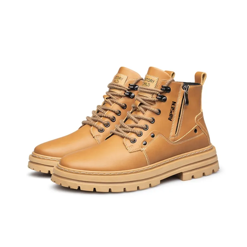AIPSEN Short Martin Boot Medium Heel Men's Yellow Brown-2