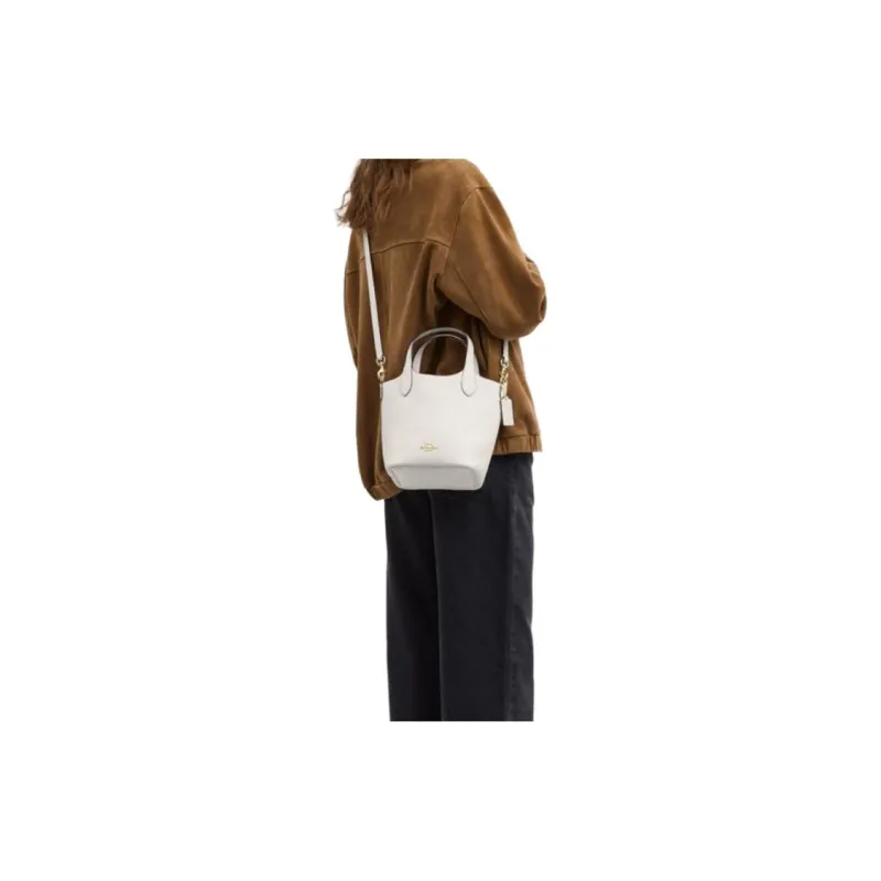 COACH Hanna Cow Leather Bucket Bags One Shoulder Handbags Small Size Women's Chalk White-4