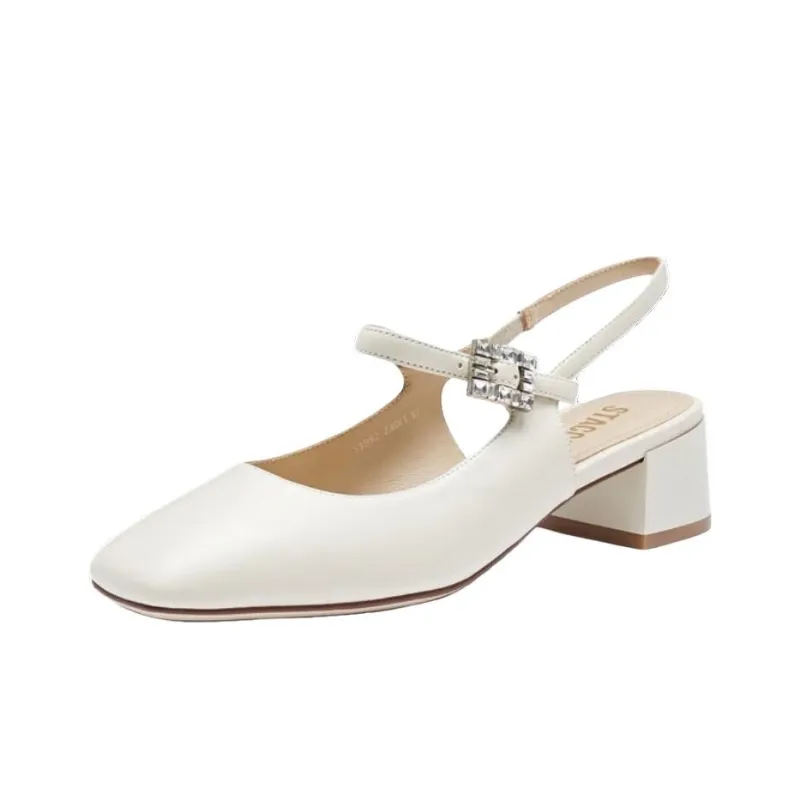 Staccato Mother Of Pearl Sugar Cube Chunky Heel Shiny High Heels 4.5cm Women's-5