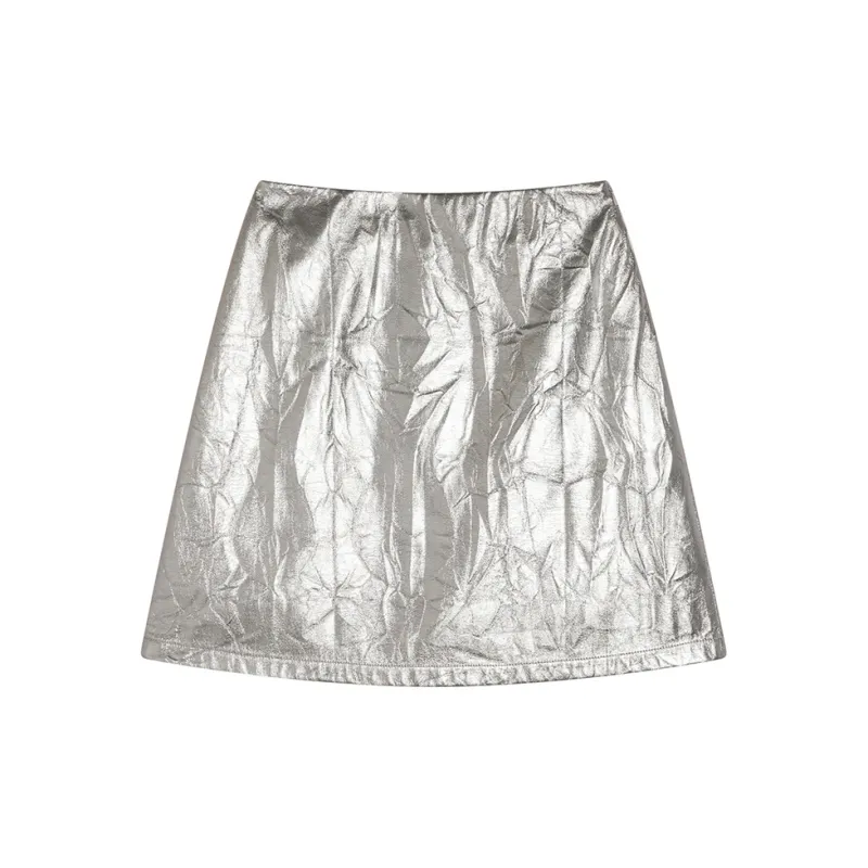 Ouyang Leather Short Skirts Women's Silver-1