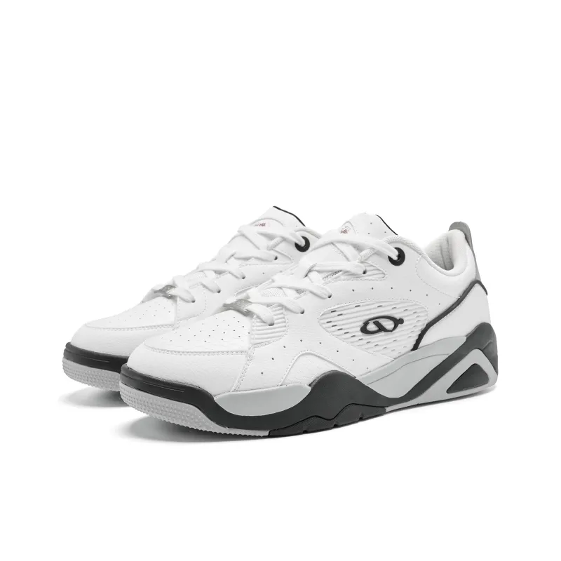 QIAODAN Anti Slip Wear Resistant Low Top Skateboard Shoes Men's White Black-2