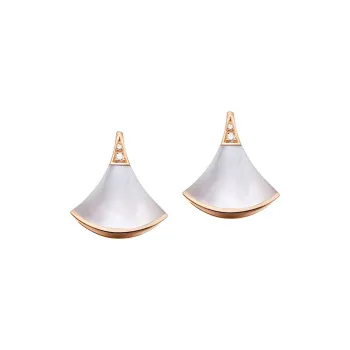 BVLGARI 18K Rose Gold Stud Earrings Unisex White