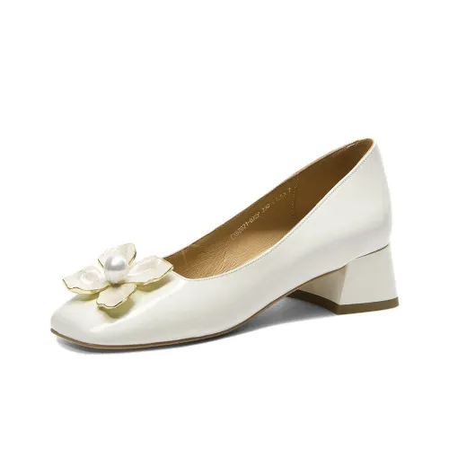 CAMEIDO Block Heel High Heels 4cm Women's Ecru