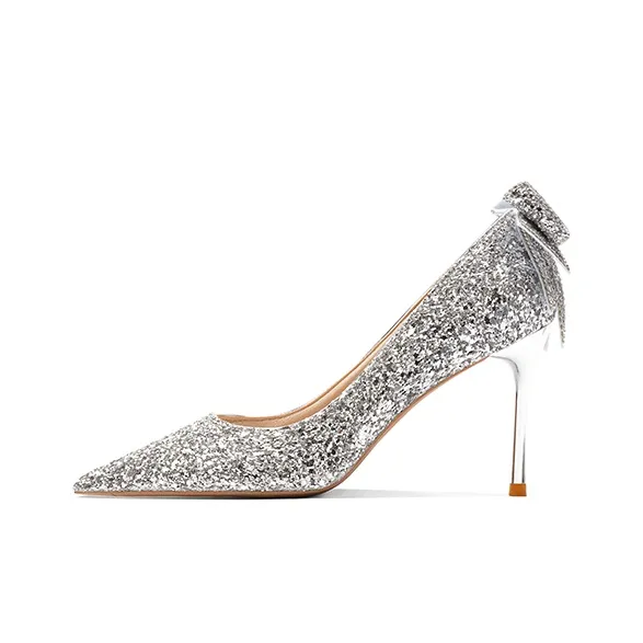 Crelinkxlat French Fairy Soft Pointed Toe Elegance Evening Princess Crystal Slim Heel High Heels Women's-8