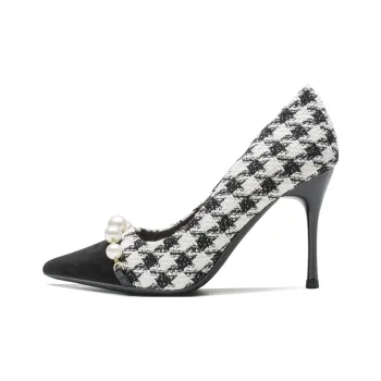 Ainer-cat Slim Heel High Heels 7cm Women's Black Patchwork
