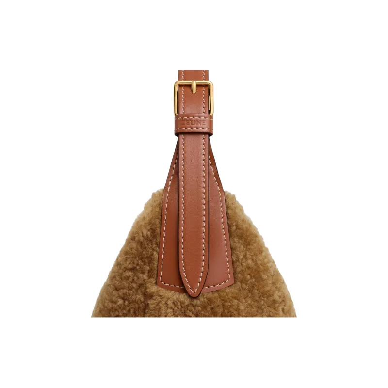 CELINE Cuir Triomphe Shearling Crossbody Bag, Shoulder Bag Small Size Women's Brown-4