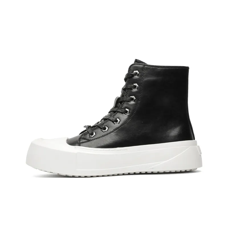 Jerden Smith Slip Resistant Waterproof Abrasion Resistant High Top Skateboard Shoes Unisex Black White-0