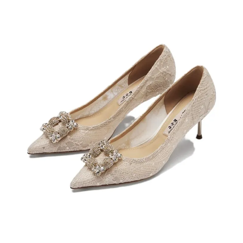 ROSESTUDIOBYGUOPEI x 73Hours Haute Couture Wedding Shoes Collection First Look Slim Heel High Heels 6.5cm Women's Ecru-2