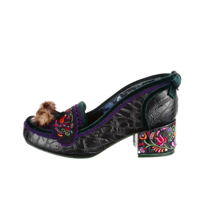 IRREGULAR CHOICE Cosy Cottontail Chunky Heel High Heels 5cm Women's Black-0