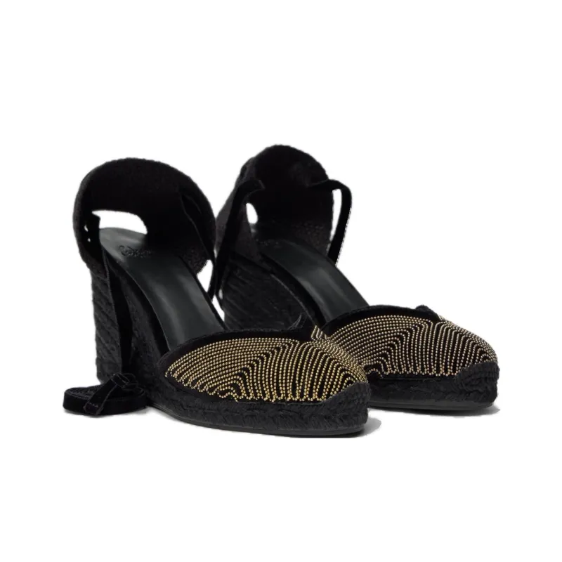 Castañer Chiara Wedge Heel High Heels 7cm Women's Black-3