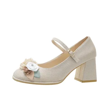 Crelinkxlat French Comfortable Round Toe Block Heel Mary Jane High Heels Women's