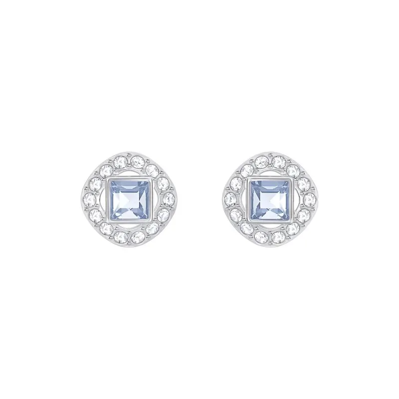 Swarovski Angelic Square Gold Plated Stud Earrings Women's Blue/White-0