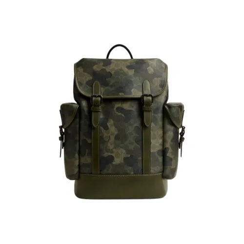COACH Hitch Artificial Leather With Cow Leather Backpack Large Size Men's Camouflage