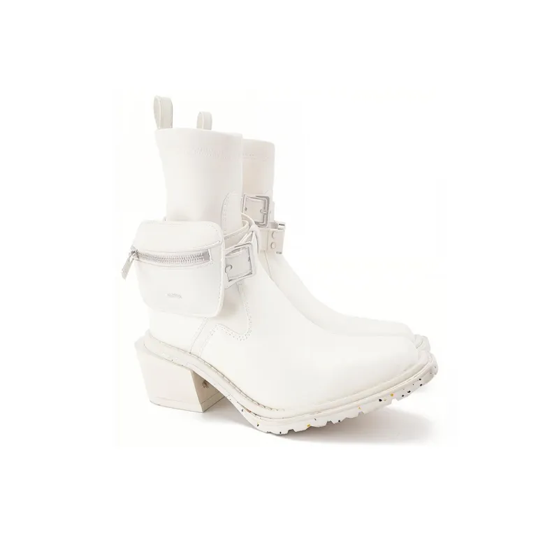 Untitlab 13 Hitch Boots Shiny Off White Ankle Boots Unisex White-2