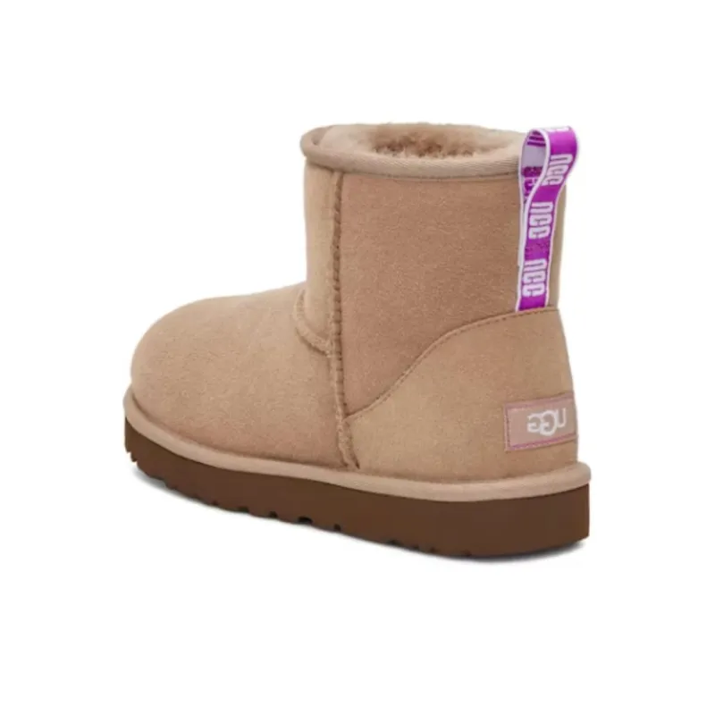 UGG Classic Mini Ii Graphic Logo Boot Beige Pink Women's-3