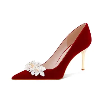 LUNNIFEIYA Slim Heel High Heels 8cm Women's Burgundy