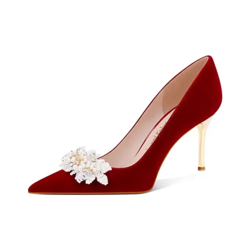 LUNNIFEIYA Slim Heel High Heels 8cm Women's Burgundy