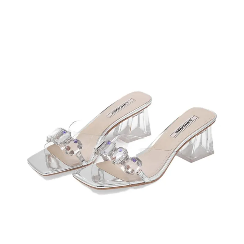 73Hours Summer Time Chunky Heel High Heels 5.5cm Women's Transparent-2
