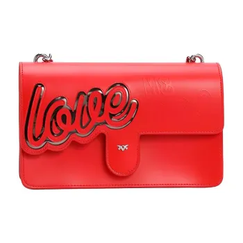 PINKO Leather Swallow Bag, Shoulder Bag, Crossbody Bag Women's Red
