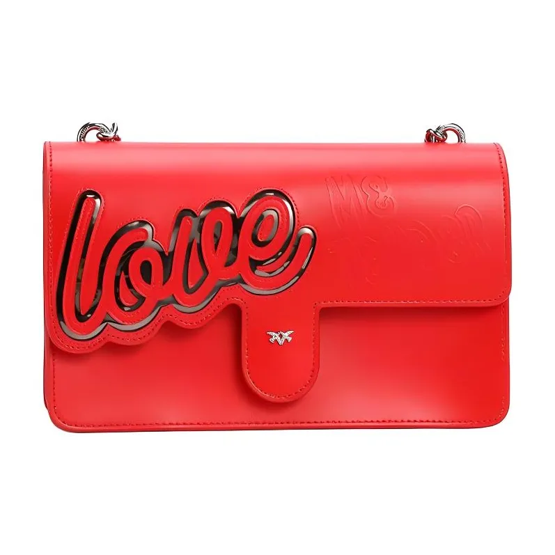PINKO Leather Swallow Bag, Shoulder Bag, Crossbody Bag Women's Red-0