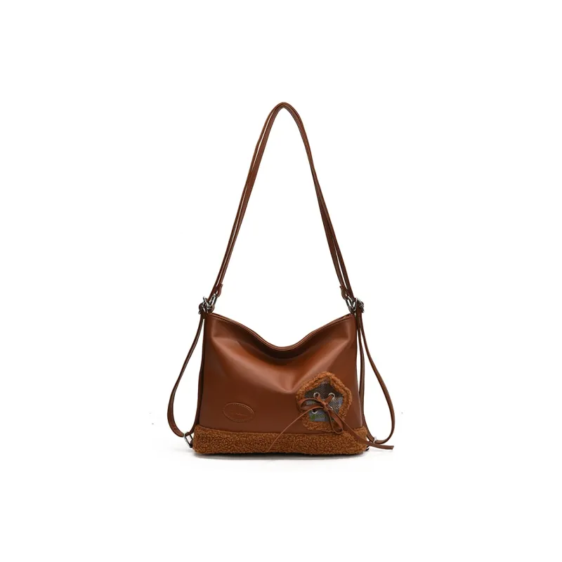 LUVISTRUE PU Student Tote Crossbody Bag Backpack Women's Brown/Pink/Black-0