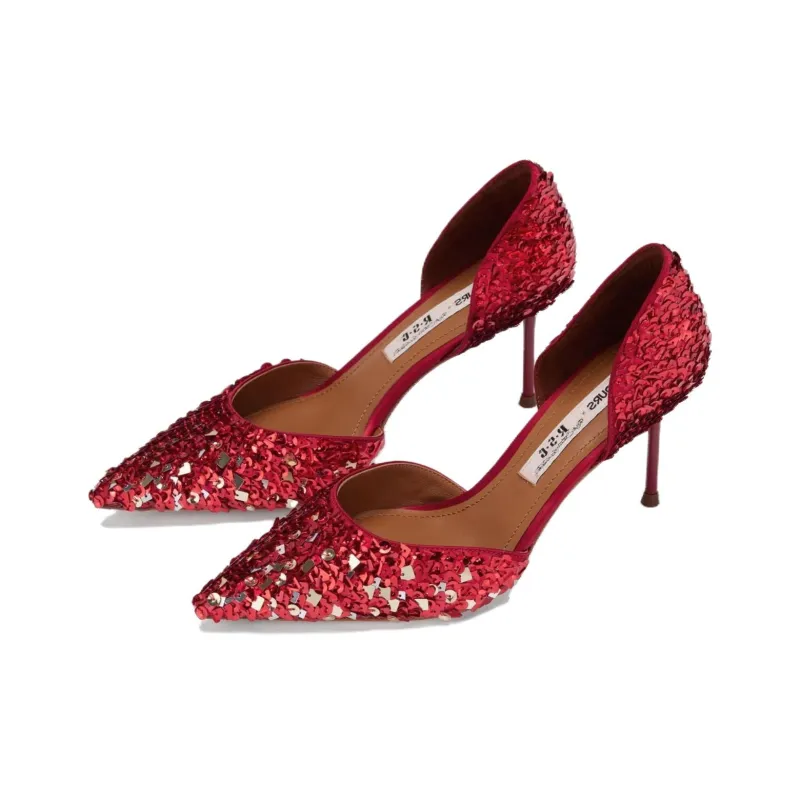 ROSESTUDIOBYGUOPEI x 73Hours Premium Wedding Shoes Collection, A Bouquet Of Colors Slim Heel High Heels Women's Red-2