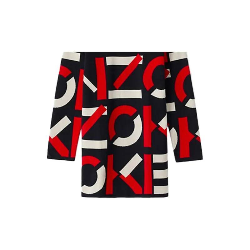 KENZO Letter Logo FW21 Long-Sleeved Dresses Women's Chinese Red-5