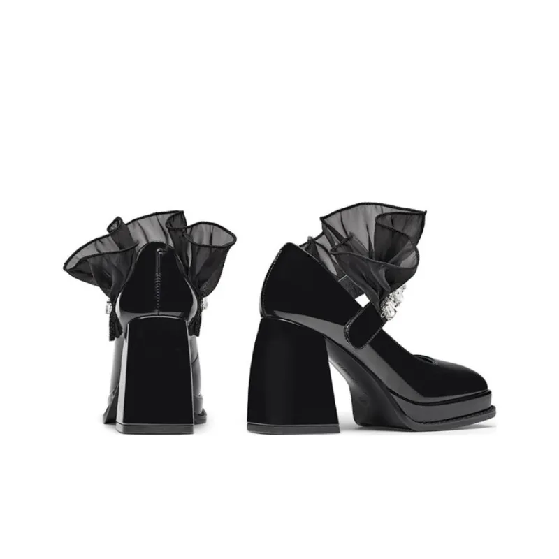 Kiss Kitty Chunky Heel High Heels 8.3cm Women's Black-4