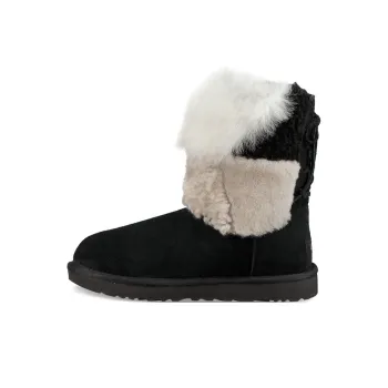 UGG Classic Short Patchwork Fluff Stay Warm Cozy Fleece Lined Black Women's