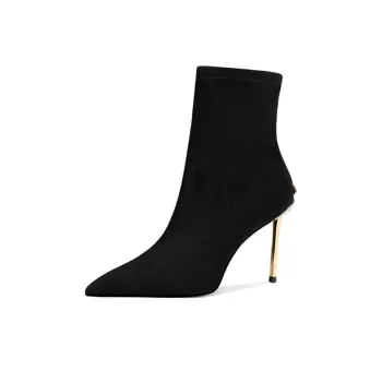 JESSICA SOPHIA Stretch Slim Boots Ankle Boots 8cm Women's Black